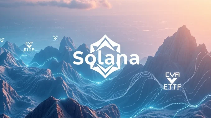 Solana ETF and staking concept with digital financial growth visualization