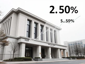 Depicts the Bank of Korea building, symbolizing South Korea's interest rate stability and the latest BoK decision.