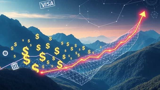 Stablecoins' Explosive Ascent: JPMorgan Reports $27 Trillion in Crypto Payments Surpassing Visa/Mastercard Graph showing stablecoins surpassing traditional payment networks, illustrating JPMorgan's report on explosive crypto payments growth.