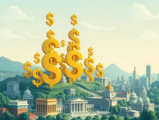 An illustration depicting the exponential growth of the stablecoin market transforming traditional finance.