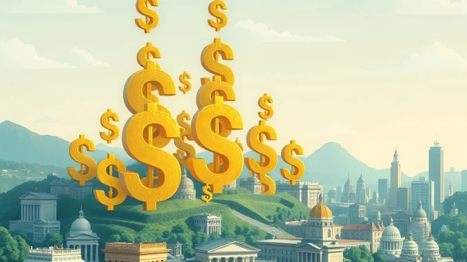 An illustration depicting the exponential growth of the stablecoin market transforming traditional finance.