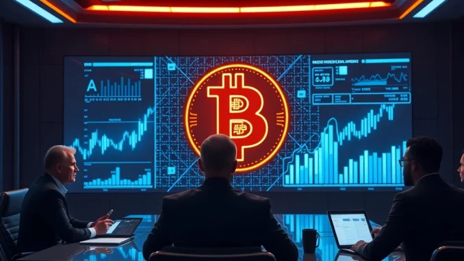 Strategy's bold Bitcoin corporate treasury holdings displayed in a high-tech boardroom