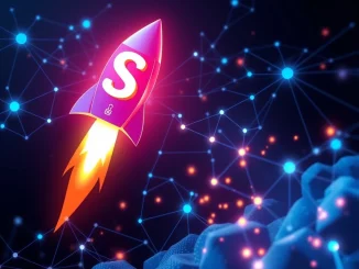 SYRUP crypto token experiencing an explosive surge after a major network upgrade, symbolizing growth and innovation.