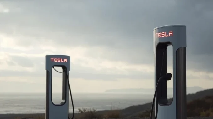 A desolate EV charging station in California symbolizes Tesla's declining EV sales and market challenges.
