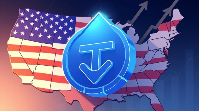 Tether's Strategic Breakthrough: USDT Supply Surges 18% to $162B as Stablecoin Giant Reenters US Market Post-GENIUS Act Tether logo alongside a US map, symbolizing USDT's strategic re-entry into the US market after the GENIUS Act.