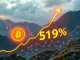 A dynamic chart illustrating THE Coin Price's dramatic 519% surge, reflecting explosive growth and crypto market volatility.