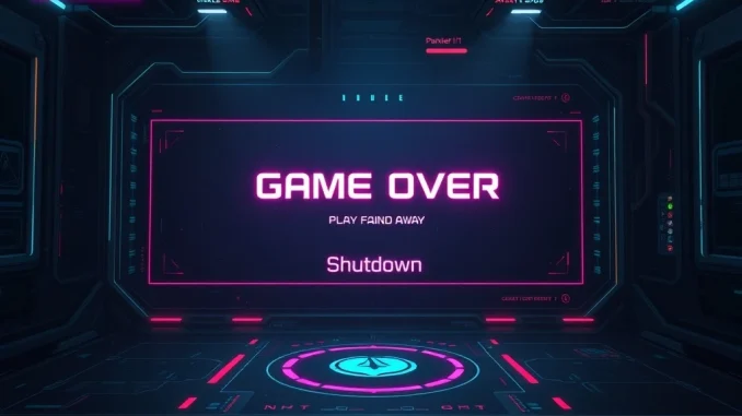 A cyberpunk interface with a 'Game Over' screen, symbolizing the unexpected Tokyo Beast blockchain game shutdown and the challenges of Web3 gaming.