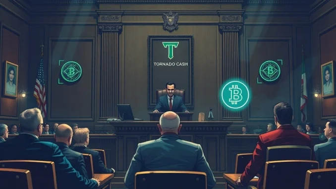 Tornado Cash founder trial courtroom scene with jury and defendant