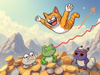 An energetic Troller Cat character symbolizing explosive crypto gains, leaving Pepe and Ponke behind.