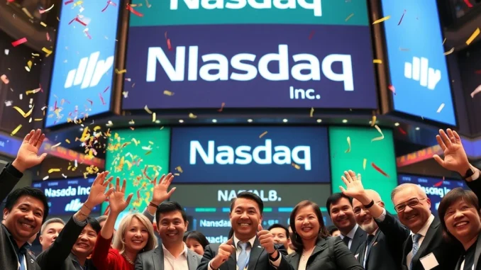Tron Inc. executives, including Justin Sun, celebrate ringing the Nasdaq opening bell, symbolizing a strategic leap for TRON blockchain and DeFi innovation.