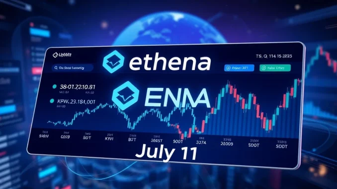 Upbit exchange interface displaying Ethena (ENA) trading pairs, signaling the major Upbit ENA listing on July 11.