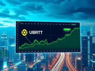 A vibrant chart showing a 300% UPBIT VTHO price surge with superimposed volatility warnings, symbolizing market dynamics.