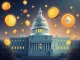 U.S. Capitol with cryptocurrency symbols representing the U.S. as the crypto capital of the world.