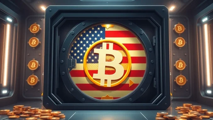 A secure digital vault representing the US Government Bitcoin holdings, symbolizing stability and immense value in the crypto market.