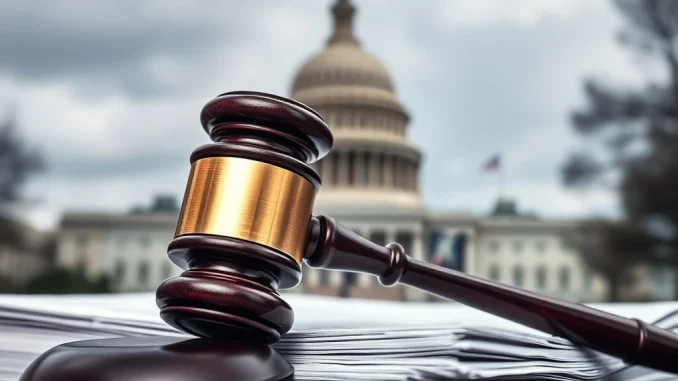 A gavel symbolizing the stunning delay of US House crypto bills, resting on legislative documents, highlighting stalled progress.