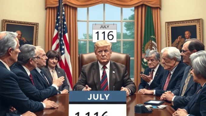 Former President Trump and lawmakers discussing the future of the US stablecoin bill, emphasizing the July 16 vote's significance for crypto regulation.