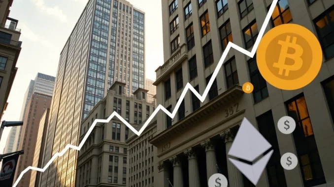 A vibrant graph showing US stock market indices like S&P 500 and NASDAQ rising, symbolizing investor confidence amidst easing inflation.