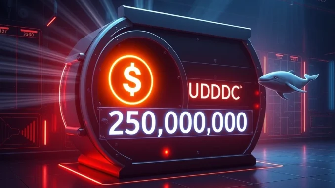 A visual representation of 250 million USDC minted, symbolizing a significant stablecoin transaction impacting the crypto market.
