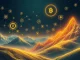 A vibrant graph showing the VIC token's explosive crypto surge amidst a backdrop of interconnected blockchain developments and DeFi symbols.