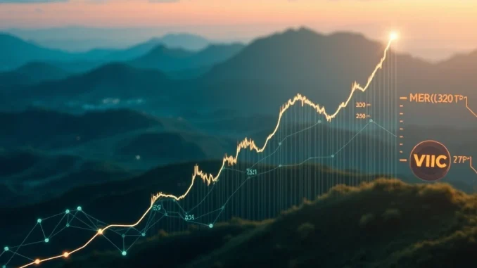 A vibrant chart showing VIC token's dramatic 564.2% cryptocurrency surge, reflecting its breakthrough strategic developments.