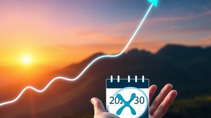 A visual representation of an XRP price chart ascending towards 2030, symbolizing the potential for significant XRP gains from a long-term holding strategy.