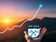 A visual representation of an XRP price chart ascending towards 2030, symbolizing the potential for significant XRP gains from a long-term holding strategy.
