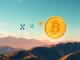 Chart showing an explosive surge in XRP, Sui, and Pudgy Penguins crypto prices against a backdrop of Bitcoin's market dominance.