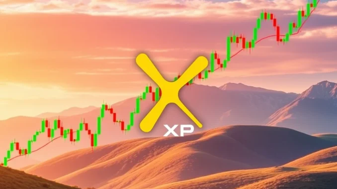 An XRP price chart displaying a golden cross formation, indicating a strong potential bullish breakout for the cryptocurrency.
