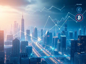 Digital representation of XRP, Solana, and Litecoin symbols merging with financial charts, illustrating growing institutional interest in the crypto market.