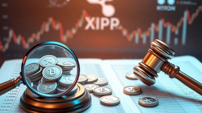 A digital representation of XRP tokens being transferred, symbolizing Chris Larsen's large XRP whale movements and the resulting legal scrutiny.