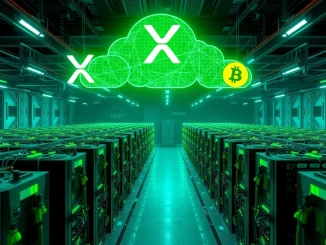 AI-driven XRP mining farm with green energy powering daily crypto earnings