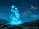 Digital representation of XRP tokens moving across a ledger, illustrating Chris Larsen's significant XRP transfer and its impact on XRP News.