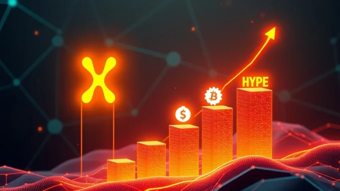 A visual representation of BlockDAG, XRP, BNB, and HYPE leading the charge as prominent crypto leaders in 2025.