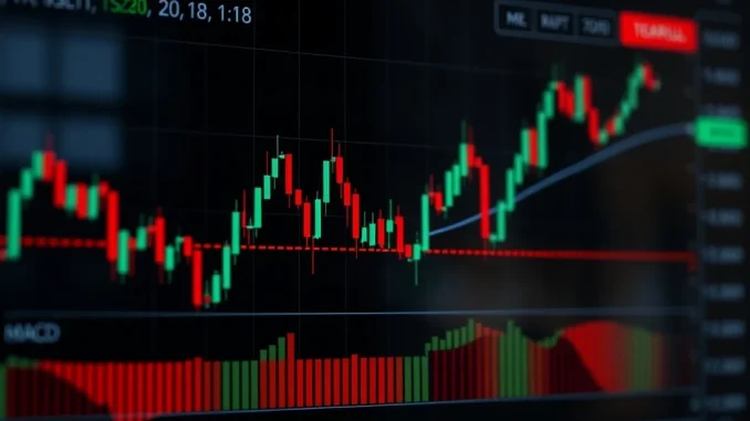 A digital chart showing XRPUSDT price decline, signaling bearish momentum in the crypto market, with technical indicators.