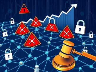 An illustration depicting the urgency of Ripple's XRP scam warning amidst market volatility and the SEC legal battle, emphasizing user vigilance.