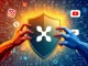 Digital shield protecting XRP logo from scamming hands, highlighting the urgent need for XRP security.
