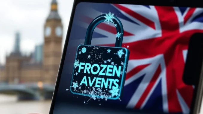 A digital wallet displaying a padlock, symbolizing the freezing of Ziglu accounts amid its special administration in the UK crypto market.