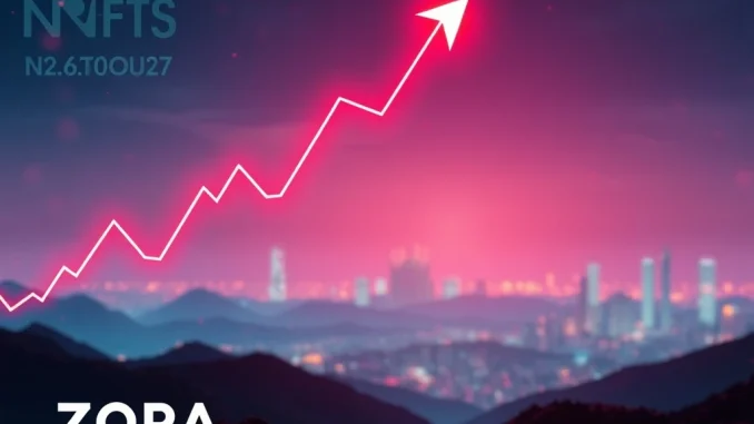 A vibrant digital chart showing the ZORA token's dramatic price surge following its Binance listing, illustrating significant crypto market growth.