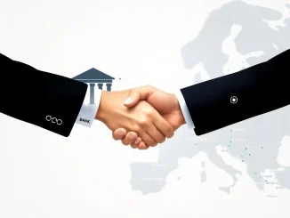 A visual representation of the landmark partnership between 21Shares and Societe Generale, symbolizing enhanced crypto ETP liquidity and institutional crypto access.