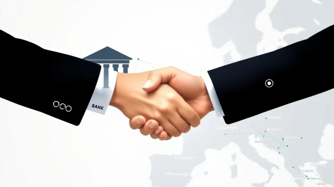 A visual representation of the landmark partnership between 21Shares and Societe Generale, symbolizing enhanced crypto ETP liquidity and institutional crypto access.