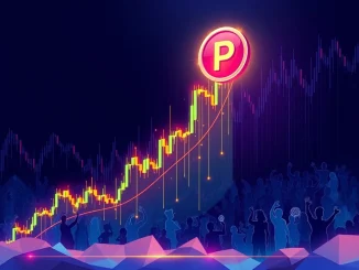 A PENGU cryptocurrency token symbol rising sharply on a chart, illustrating the significant PENGU cryptocurrency surge driven by community growth and on-chain activity.