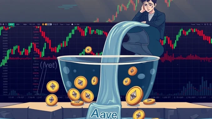 Urgent Aave Liquidity Crunch: Ethereum Withdrawals Spark Market Fears Depicts the Aave liquidity crunch with a torrent of Ethereum withdrawals, symbolizing the urgent DeFi market instability.