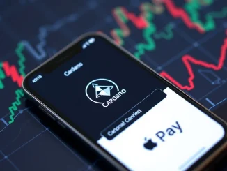 A smartphone displaying Begin Wallet's interface with an ADA Apple Pay option, symbolizing enhanced crypto accessibility.