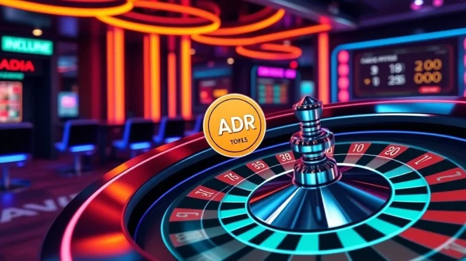 ADA and RNDR traders winning big at a crypto casino with vibrant digital interface.