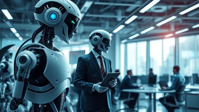 AI adoption transforming finance with big banks and startups in a high-tech office