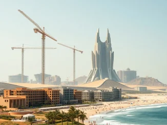 Depiction of the abandoned Akon City project in Senegal, symbolizing the shift from crypto dreams to a new tourism focus.