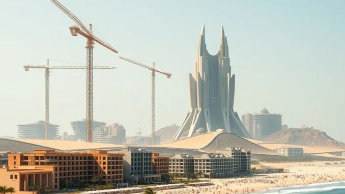 Depiction of the abandoned Akon City project in Senegal, symbolizing the shift from crypto dreams to a new tourism focus.