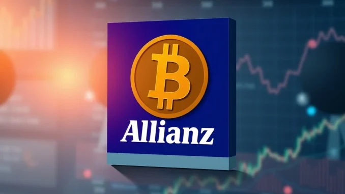 Allianz executive shaking hands with a digital representation of Bitcoin, symbolizing the acceptance of Bitcoin as a credible store of value by a major financial institution.