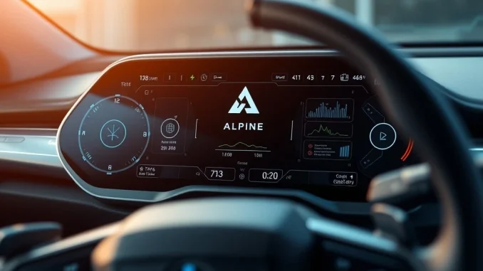 ALPINE Token: Unprecedented 485% Surge Ignited by AI & EV Partnership Visualizing ALPINE token's explosive growth through a sleek electric vehicle interface, highlighting the AI vehicle control system partnership.