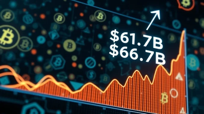 Visualizing the unprecedented rise in altcoin futures open interest to $61.7 billion, highlighting significant crypto market leverage.